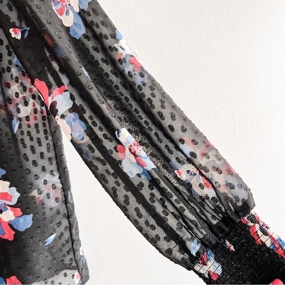Laundry by Shelli Segal Mock Collar Sheer Black Floral Long Balloon Sleeve Small - Picture 8 of 9